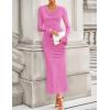 imageZESICA Womens 2025 Fall Long Sleeve Ruched Bodycon Maxi Dress Cowl Neck Back Slit Knit Wedding Guest Cocktail Party DressesPink