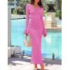 imageZESICA Womens 2025 Fall Long Sleeve Ruched Bodycon Maxi Dress Cowl Neck Back Slit Knit Wedding Guest Cocktail Party DressesPink