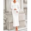 imageZESICA Womens 2025 Fall Long Sleeve Ruched Bodycon Maxi Dress Cowl Neck Back Slit Knit Wedding Guest Cocktail Party DressesWhite