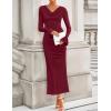 imageZESICA Womens 2025 Fall Long Sleeve Ruched Bodycon Maxi Dress Cowl Neck Back Slit Knit Wedding Guest Cocktail Party DressesWine Red