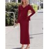 imageZESICA Womens 2025 Fall Long Sleeve Ruched Bodycon Maxi Dress Cowl Neck Back Slit Knit Wedding Guest Cocktail Party DressesWine Red