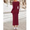 imageZESICA Womens 2025 Fall Long Sleeve Ruched Bodycon Maxi Dress Cowl Neck Back Slit Knit Wedding Guest Cocktail Party DressesWine Red