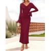 imageZESICA Womens 2025 Fall Long Sleeve Ruched Bodycon Maxi Dress Cowl Neck Back Slit Knit Wedding Guest Cocktail Party DressesWine Red