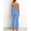 imageZESICA Womens Casual Off Shoulder Solid Color Strapless Belted Wide Leg Jumpsuit RomperBlue