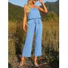 imageZESICA Womens Casual Off Shoulder Solid Color Strapless Belted Wide Leg Jumpsuit RomperBlue