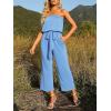 imageZESICA Womens Casual Off Shoulder Solid Color Strapless Belted Wide Leg Jumpsuit RomperBlue