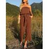 imageZESICA Womens Casual Off Shoulder Solid Color Strapless Belted Wide Leg Jumpsuit RomperCaramel