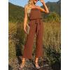 imageZESICA Womens Casual Off Shoulder Solid Color Strapless Belted Wide Leg Jumpsuit RomperCaramel