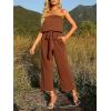 imageZESICA Womens Casual Off Shoulder Solid Color Strapless Belted Wide Leg Jumpsuit RomperCaramel