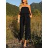 imageZESICA Womens Casual Off Shoulder Solid Color Strapless Belted Wide Leg Jumpsuit RomperDarkblack
