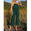 imageZESICA Womens Casual Off Shoulder Solid Color Strapless Belted Wide Leg Jumpsuit RomperDarkgreen