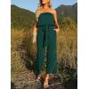 imageZESICA Womens Casual Off Shoulder Solid Color Strapless Belted Wide Leg Jumpsuit RomperDarkgreen