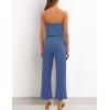 imageZESICA Womens Casual Off Shoulder Solid Color Strapless Belted Wide Leg Jumpsuit RomperDustyblue