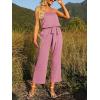 imageZESICA Womens Casual Off Shoulder Solid Color Strapless Belted Wide Leg Jumpsuit RomperDustypink
