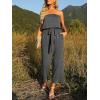 imageZESICA Womens Casual Off Shoulder Solid Color Strapless Belted Wide Leg Jumpsuit RomperGrey