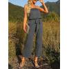 imageZESICA Womens Casual Off Shoulder Solid Color Strapless Belted Wide Leg Jumpsuit RomperGrey