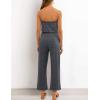 imageZESICA Womens Casual Off Shoulder Solid Color Strapless Belted Wide Leg Jumpsuit RomperGrey