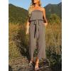 imageZESICA Womens Casual Off Shoulder Solid Color Strapless Belted Wide Leg Jumpsuit RomperMocha