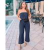 imageZESICA Womens Casual Off Shoulder Solid Color Strapless Belted Wide Leg Jumpsuit RomperNavyblue