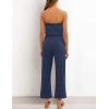 imageZESICA Womens Casual Off Shoulder Solid Color Strapless Belted Wide Leg Jumpsuit RomperNavyblue