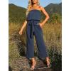 imageZESICA Womens Casual Off Shoulder Solid Color Strapless Belted Wide Leg Jumpsuit RomperNavyblue
