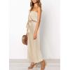 imageZESICA Womens Casual Off Shoulder Solid Color Strapless Belted Wide Leg Jumpsuit RomperNude