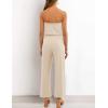 imageZESICA Womens Casual Off Shoulder Solid Color Strapless Belted Wide Leg Jumpsuit RomperNude
