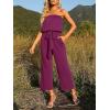 imageZESICA Womens Casual Off Shoulder Solid Color Strapless Belted Wide Leg Jumpsuit RomperPlum