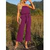 imageZESICA Womens Casual Off Shoulder Solid Color Strapless Belted Wide Leg Jumpsuit RomperPlum