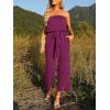 imageZESICA Womens Casual Off Shoulder Solid Color Strapless Belted Wide Leg Jumpsuit RomperPlum