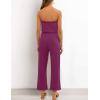 imageZESICA Womens Casual Off Shoulder Solid Color Strapless Belted Wide Leg Jumpsuit RomperPlum