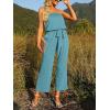 imageZESICA Womens Casual Off Shoulder Solid Color Strapless Belted Wide Leg Jumpsuit RomperSage