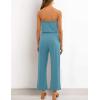 imageZESICA Womens Casual Off Shoulder Solid Color Strapless Belted Wide Leg Jumpsuit RomperSage