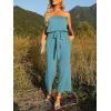 imageZESICA Womens Casual Off Shoulder Solid Color Strapless Belted Wide Leg Jumpsuit RomperSage