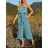 imageZESICA Womens Casual Off Shoulder Solid Color Strapless Belted Wide Leg Jumpsuit RomperSage