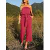 imageZESICA Womens Casual Off Shoulder Solid Color Strapless Belted Wide Leg Jumpsuit RomperTeaberry
