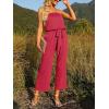 imageZESICA Womens Casual Off Shoulder Solid Color Strapless Belted Wide Leg Jumpsuit RomperTeaberry