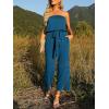 imageZESICA Womens Casual Off Shoulder Solid Color Strapless Belted Wide Leg Jumpsuit RomperTeal