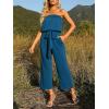 imageZESICA Womens Casual Off Shoulder Solid Color Strapless Belted Wide Leg Jumpsuit RomperTeal