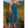 imageZESICA Womens Casual Off Shoulder Solid Color Strapless Belted Wide Leg Jumpsuit RomperTeal
