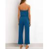 imageZESICA Womens Casual Off Shoulder Solid Color Strapless Belted Wide Leg Jumpsuit RomperTeal