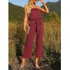 imageZESICA Womens Casual Off Shoulder Solid Color Strapless Belted Wide Leg Jumpsuit RomperWine