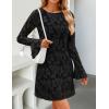 imageZESICA Womens Fall Bell Long Sleeve Bodycon Mini Dresses 2025 Casual Floral Crew Neck Mesh Cocktail Party Club DressBlack