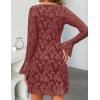 imageZESICA Womens Fall Bell Long Sleeve Bodycon Mini Dresses 2025 Casual Floral Crew Neck Mesh Cocktail Party Club DressBrick Red