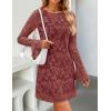 imageZESICA Womens Fall Bell Long Sleeve Bodycon Mini Dresses 2025 Casual Floral Crew Neck Mesh Cocktail Party Club DressBrick Red