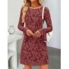 imageZESICA Womens Fall Bell Long Sleeve Bodycon Mini Dresses 2025 Casual Floral Crew Neck Mesh Cocktail Party Club DressBrick Red