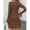 imageZESICA Womens Fall Bell Long Sleeve Bodycon Mini Dresses 2025 Casual Floral Crew Neck Mesh Cocktail Party Club DressBrown