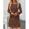imageZESICA Womens Fall Bell Long Sleeve Bodycon Mini Dresses 2025 Casual Floral Crew Neck Mesh Cocktail Party Club DressBrown