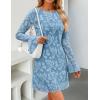 imageZESICA Womens Fall Bell Long Sleeve Bodycon Mini Dresses 2025 Casual Floral Crew Neck Mesh Cocktail Party Club DressDusty Blue