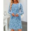 imageZESICA Womens Fall Bell Long Sleeve Bodycon Mini Dresses 2025 Casual Floral Crew Neck Mesh Cocktail Party Club DressDusty Blue